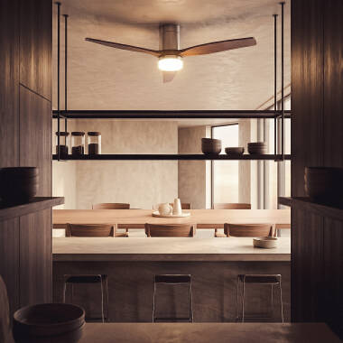 Bild von Deckenventilator mit Licht Lautlos DC Holzflügel Leros