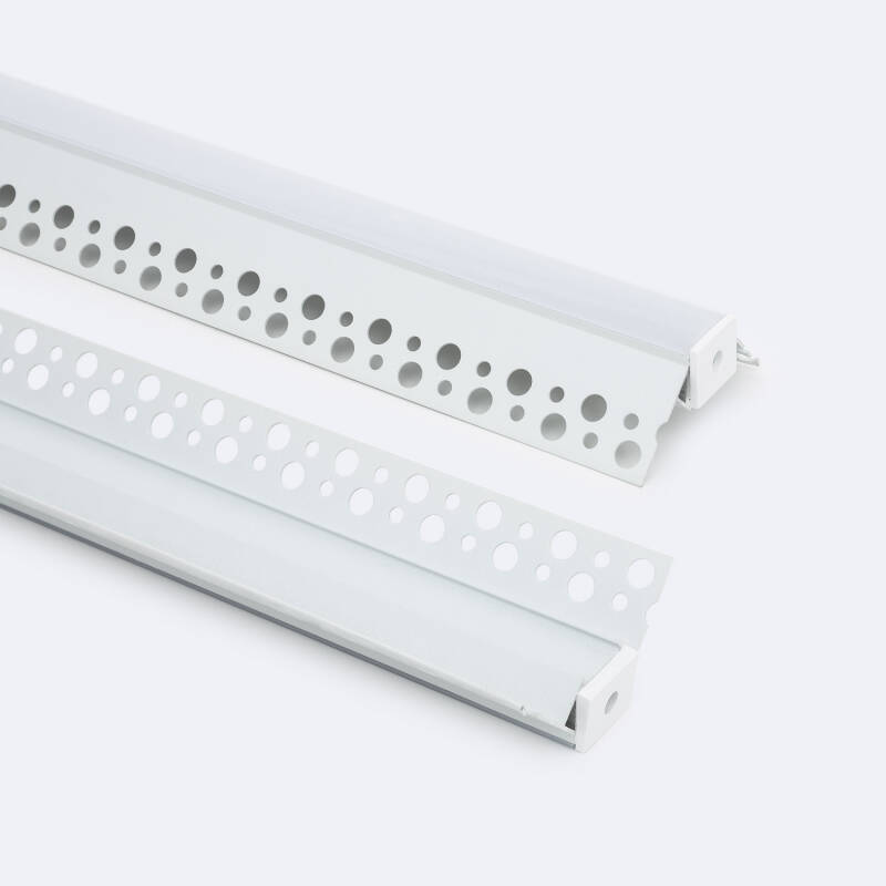 Afbeelding van Aluminium profiel met doorlopende deksel voor pleisterwerk/pladur voor buitenhoek LED-strip tot 8 mm