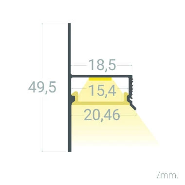 Profilé Aluminium Intégration Plâtre/Placo pour Ruban LED jusqu'à 15 mm avec Capot Continu