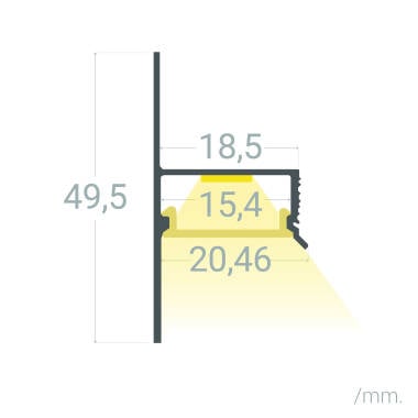 Aluminiumprofil zur Wand-/Deckenintegration für LED Streifen bis 15 mm mit durchgehender Abdeckung