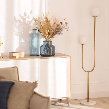 Immagine di Lampada da Terra Metallo e Vetro Moonlight Brass 2 Luci