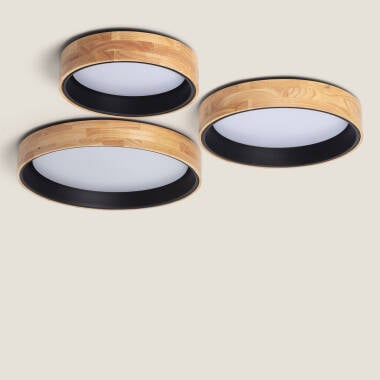 Image de Plafonnier LED Rond Bois 15W CCT Sélectionnable Dari Ø370 mm