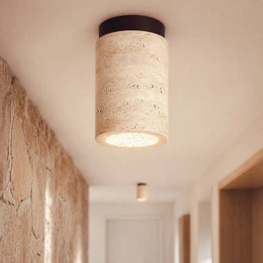Plafoniera da soffitto in travertino e legno Enzo