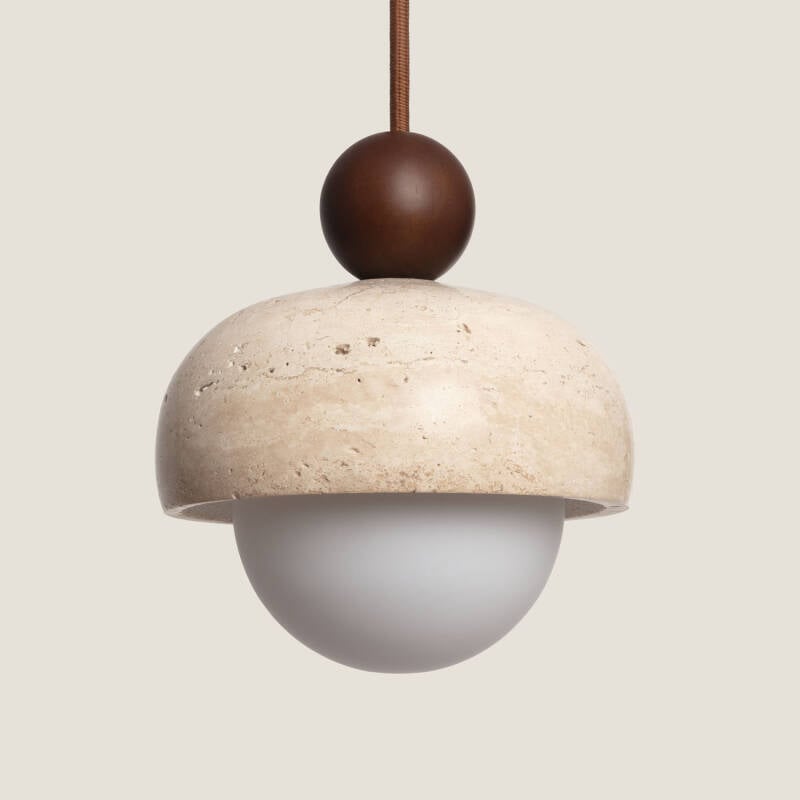 Bild von Pendelleuchte Rund Travertin und Holz Enzo