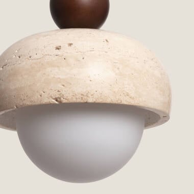 Bild von Pendelleuchte Rund Travertin und Holz Enzo
