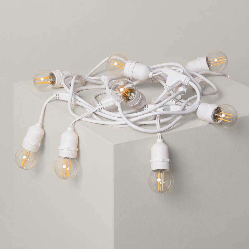 Obrázek Sada 5.5m Venkovních LED Světelných Girland - Řetězů v Bílé + 8 LED Filamentních Žárovek E27 IP65