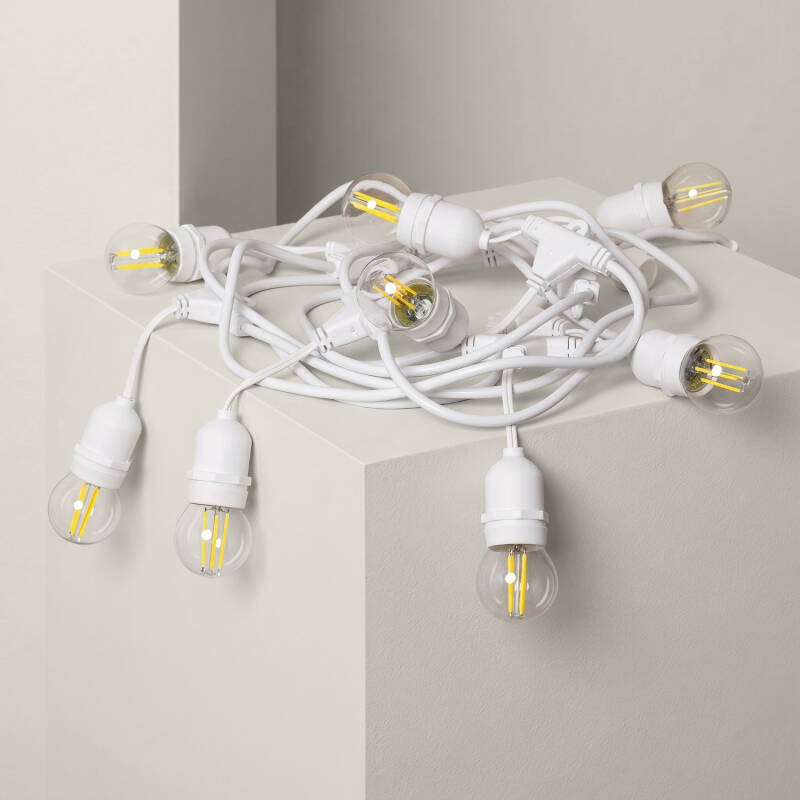 Afbeelding van Set van witte waterdichte IP65 slinger 5.5m + 8x E27 4W LED gloeidraad lampen