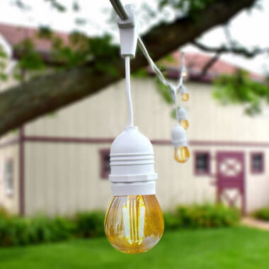 Afbeelding van Set van witte waterdichte IP65 slinger 5.5m + 8x E27 4W LED gloeidraad lampen