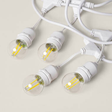 Afbeelding van Set van witte waterdichte IP65 slinger 5.5m + 8x E27 4W LED gloeidraad lampen