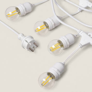 Afbeelding van Set van witte waterdichte IP65 slinger 5.5m + 8x E27 4W LED gloeidraad lampen