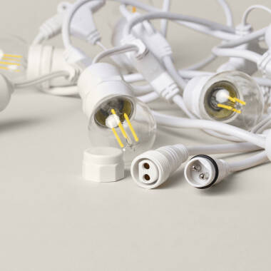 Afbeelding van Set van witte waterdichte IP65 slinger 5.5m + 8x E27 4W LED gloeidraad lampen