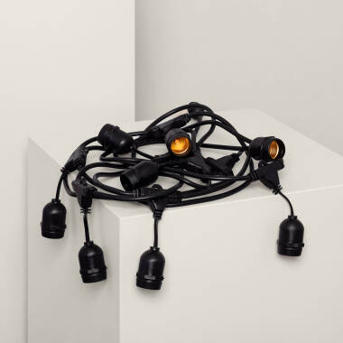 Ghirlanda per Esterni Waterproof con 8 Portalampade E27 5.5m Nero IP65
