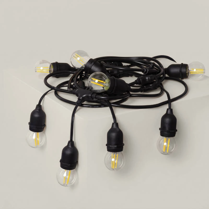 Bild von Set Girlande Waterproof 5.5 M Schwarz + 8 LED Lampen E27 Filament 4 W