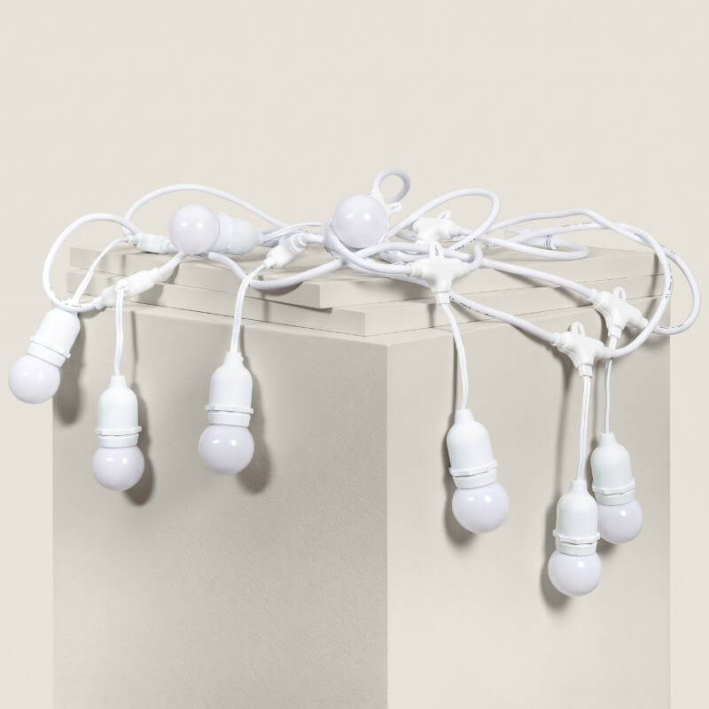 Afbeelding van Kit Waterdichte Slinger 5.5m Wit + 8 LED Lampen E27 G45 3W met Kleuren.