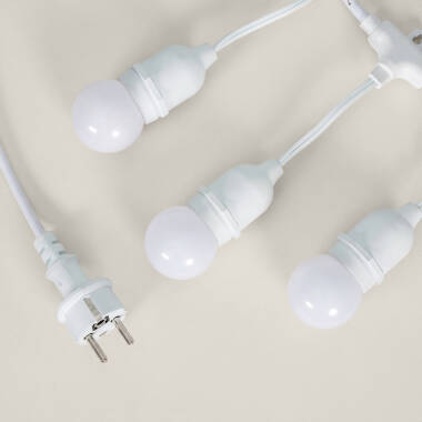 Afbeelding van Kit Waterdichte Slinger 5.5m Wit + 8 LED Lampen E27 G45 3W met Kleuren.