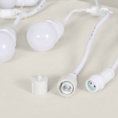 Afbeelding van Kit Waterdichte Slinger 5.5m Wit + 8 LED Lampen E27 G45 3W met Kleuren.