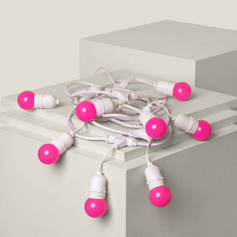 Image de Kit Guirlande Waterproof 5.5m Blanche + 8 Ampoules LED E27 G45 3W de Couleurs