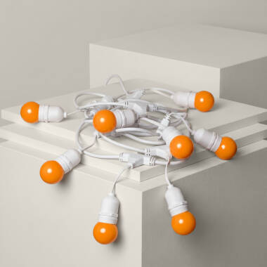 Kit Ghirnalda Waterproof 5.5m Bianco + 8 Lampadine LED E27 G45 3W a Colori
