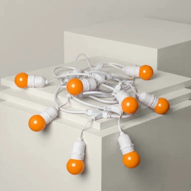 Kit Waterdichte Slinger 5.5m Wit + 8 LED Lampen E27 G45 3W met Kleuren.