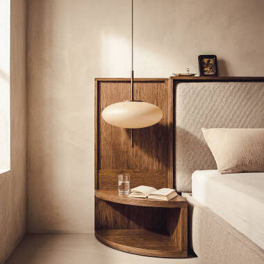 Immagine di Lampada a Sospensione Rotonda in Legno e Vetro Aiko