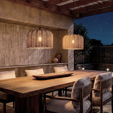 Immagine di Lampada a Sospensione da Esterno effetto Rattan Léa Drum