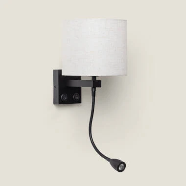 Applique Murale avec Abat-jour en Métal et Lin avec Lampe de Lecture Ozu
