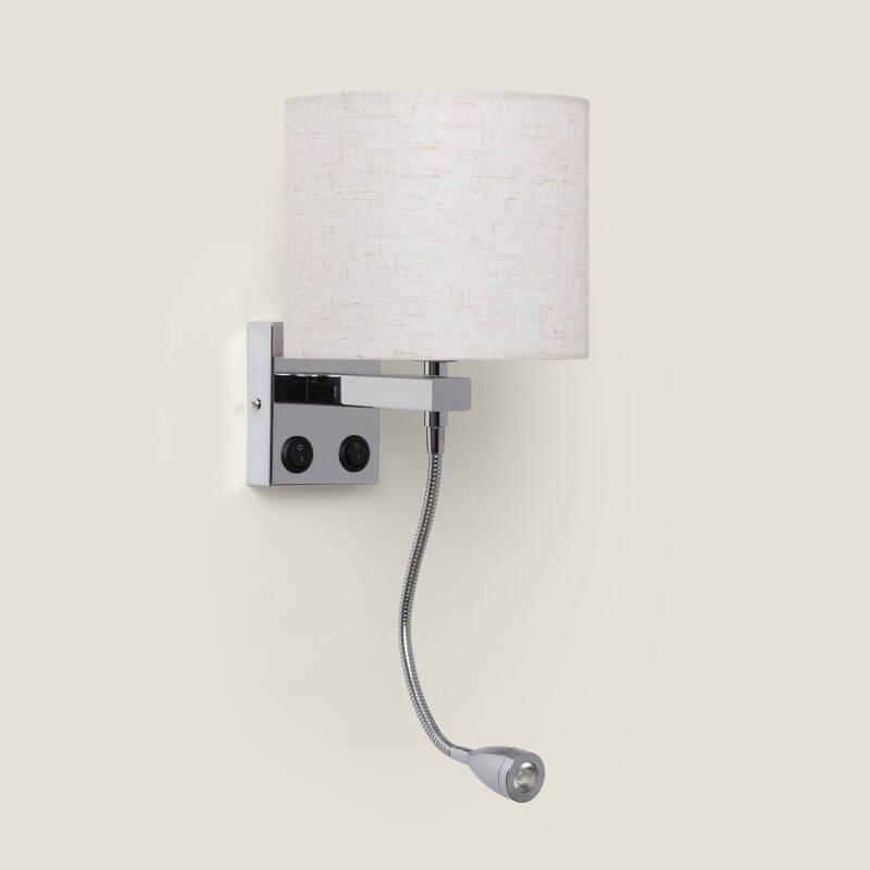 Immagine di Applique da Parete con Paralume in Metallo e Lino e Luce da Lettura Ozu