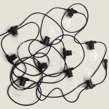 Kit Guirlande Lumineuse Extérieure IP44 10m Noire + 10 Ampoules Filament LED B22 2W A60