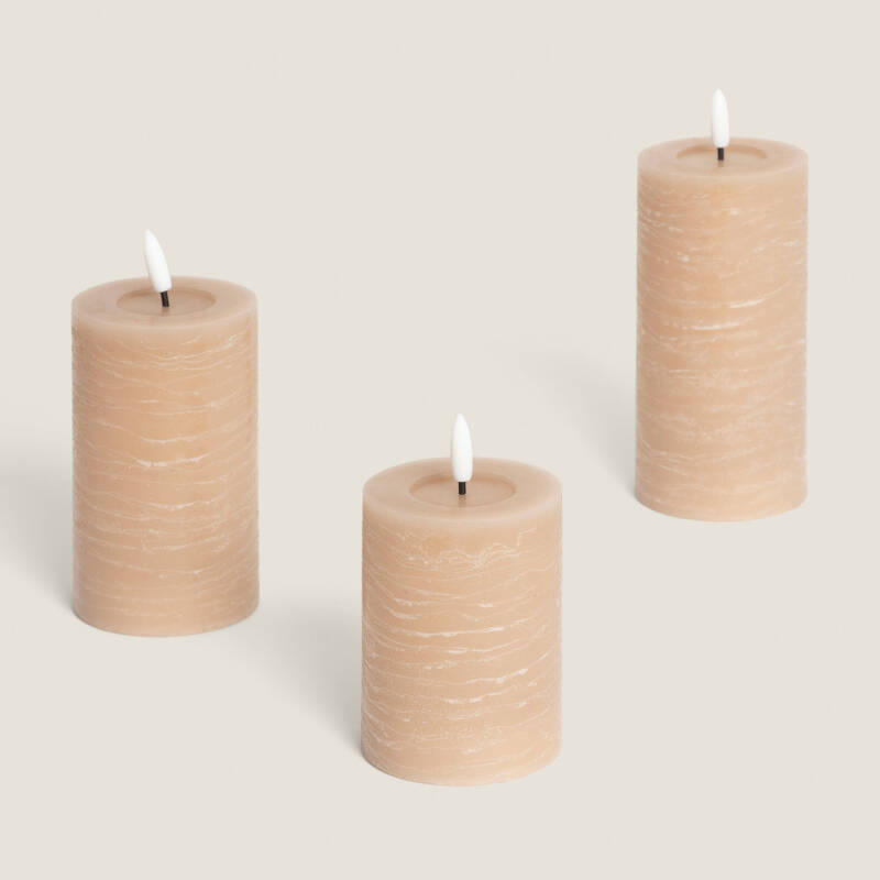 Set di 3 Candele LED Cilindriche in Cera Amara