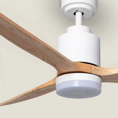 Bild von LED-Deckenventilator Aussen Mersin Weiss Holz 132cm Motor DC