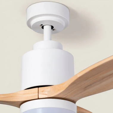 Bild von LED-Deckenventilator Aussen Mersin Weiss Holz 132cm Motor DC