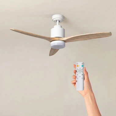 Ventilatore LED da Soffitto Esterni Mersin Bianco Legno 132cm Motore DC