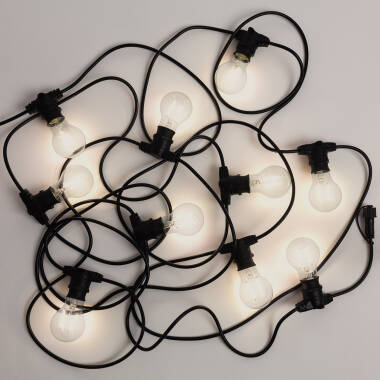 Bild von Set Lichterkette Außen IP44 10m Schwarz + 10 LED Glühbirnen Filament B22 2W A60