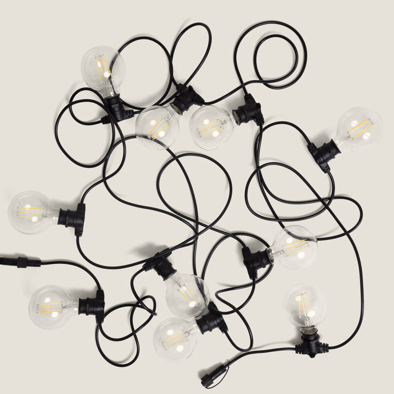 Immagine di Kit Ghirlanda di Luci per Esterni IP44 10m Nero + 10 Lampadine Filamento LED B22 6W G95
