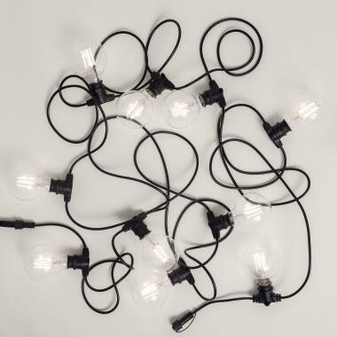 Immagine di Kit Ghirlanda di Luci per Esterni IP44 10m Nero + 10 Lampadine Filamento LED B22 6W G95