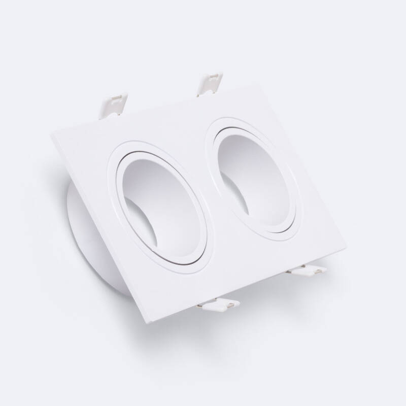 Image de Collerette Downlight Carré Blanche pour deux Ampoules LED GU10 / GU5.3 Taille 75x155 mm