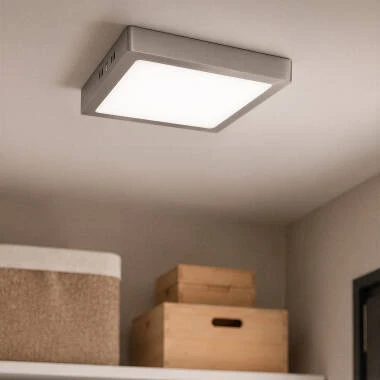 Plafonnier LED Carré Métal 18W Argenté 225x225 mm