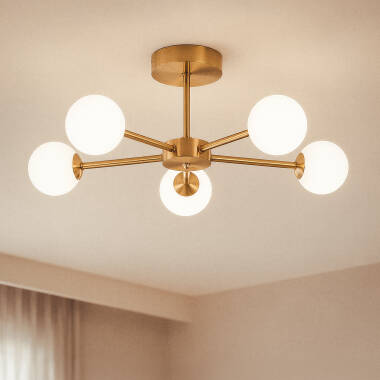 Plafondlamp Metaal en Glas Moonlight Brass met 5 Spots