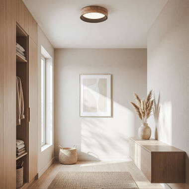 Afbeelding van Plafondlamp LED 15W Rond Hout en aluminium  Ø370mm CCT Selecteerbaar Dari