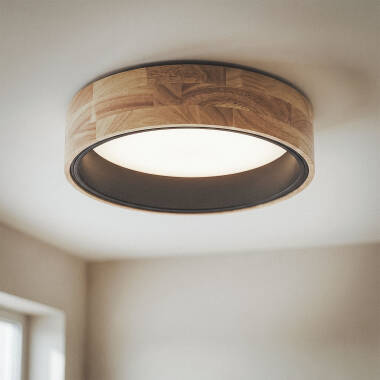 Afbeelding van Plafondlamp LED 15W Rond Hout en aluminium  Ø370mm CCT Selecteerbaar Dari