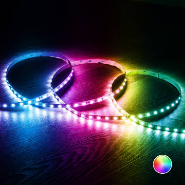 Led Strip 12V RGB SMD 60 LED/m 5m 9W/m Breedte 10mm te knippen om de 5cm IP20