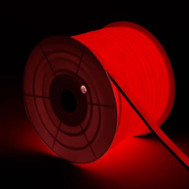 Ruban LED Néon Dimmable 220V BOBINE 50m Rouge Semi-Circulaire 180º 7.5W/m Coupe 100cm IP67