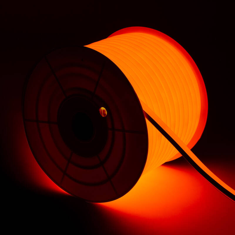 Bild von LED Streifenrolle Neon Dimmbar 220V 50m Orange Halbrund 180° 7.5W/m Schnitt 100cm IP67