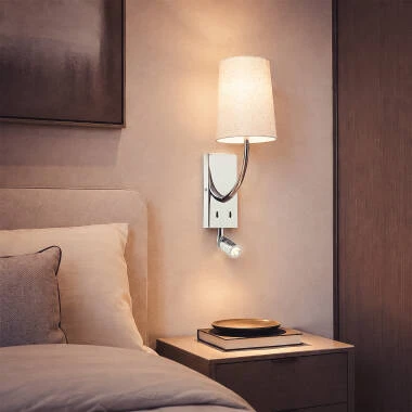 Image de Applique Murale avec Abat-jour Métal et Lin et Lampe de Lecture Suite