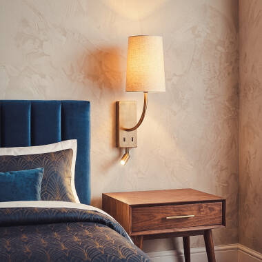 Image de Applique Murale avec Abat-jour Métal et Lin et Lampe de Lecture Suite