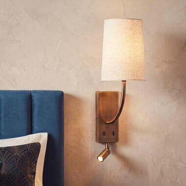 Image de Applique Murale avec Abat-jour Métal et Lin et Lampe de Lecture Suite