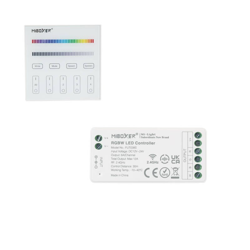 Immagine di Controller Regolatore RGBW 12/24V DC + Telecomando RF 4 Zone MIBOXER