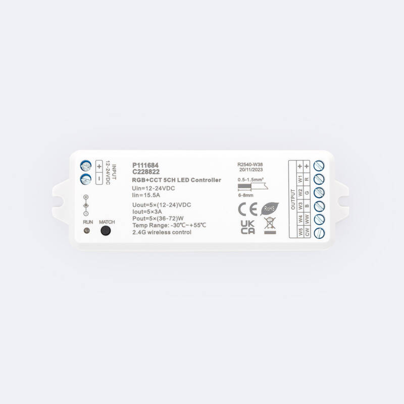 Image of Controller for 12/24V RGB +CCT LED Strip SKYDANCE V5-M compatible with RF Remote