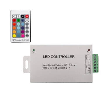 High Power Dimming Controller for 12/24V DC RGB LED Strip with 24A RF Remote