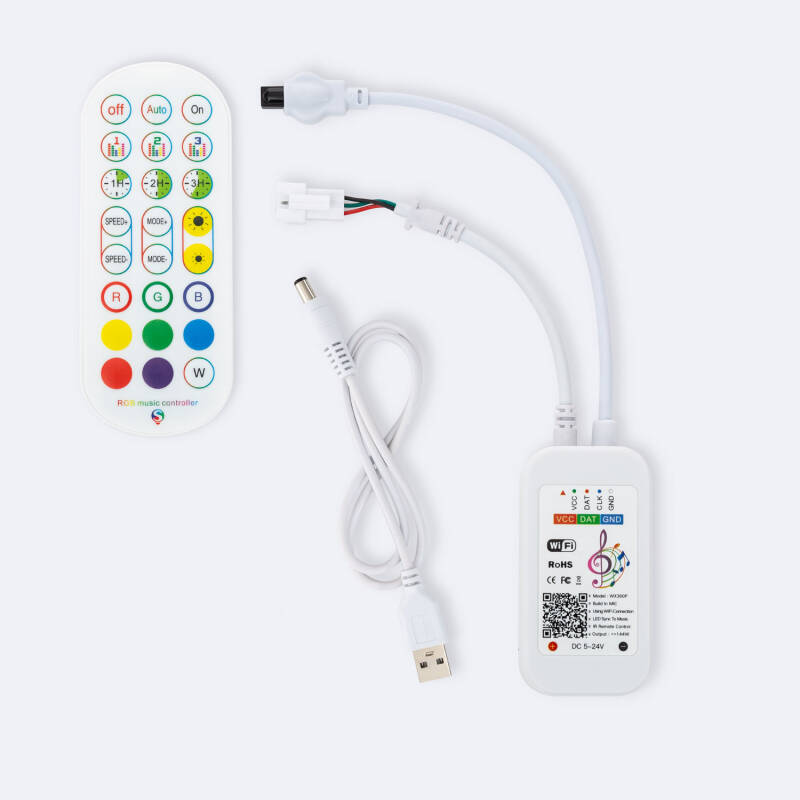 Image of Dimmable Controller for 5-24V DC Digital SPI RGB LED Strip with IR Remote